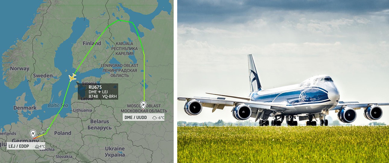 Flug RU675 und eine Boeing 747 von Air Bridge Cargo: Merkwürdiger Umweg.