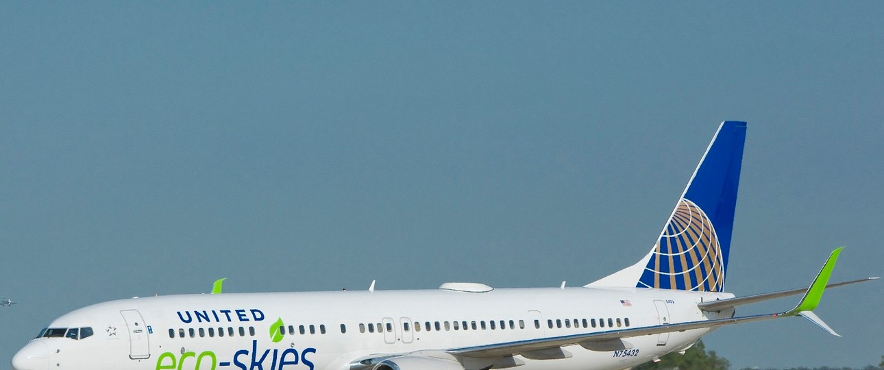 Boeing 737 mit «Eco Skies»-Bemalung: United will Emissionen senken.