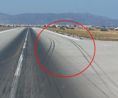 Gummiabriebspuren durch den Startabbruch auf Piste 27 in Heraklion.