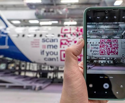 Airbus A321 XLR: Die dritte Testmaschine ziert ein QR-Code zum Scannen.