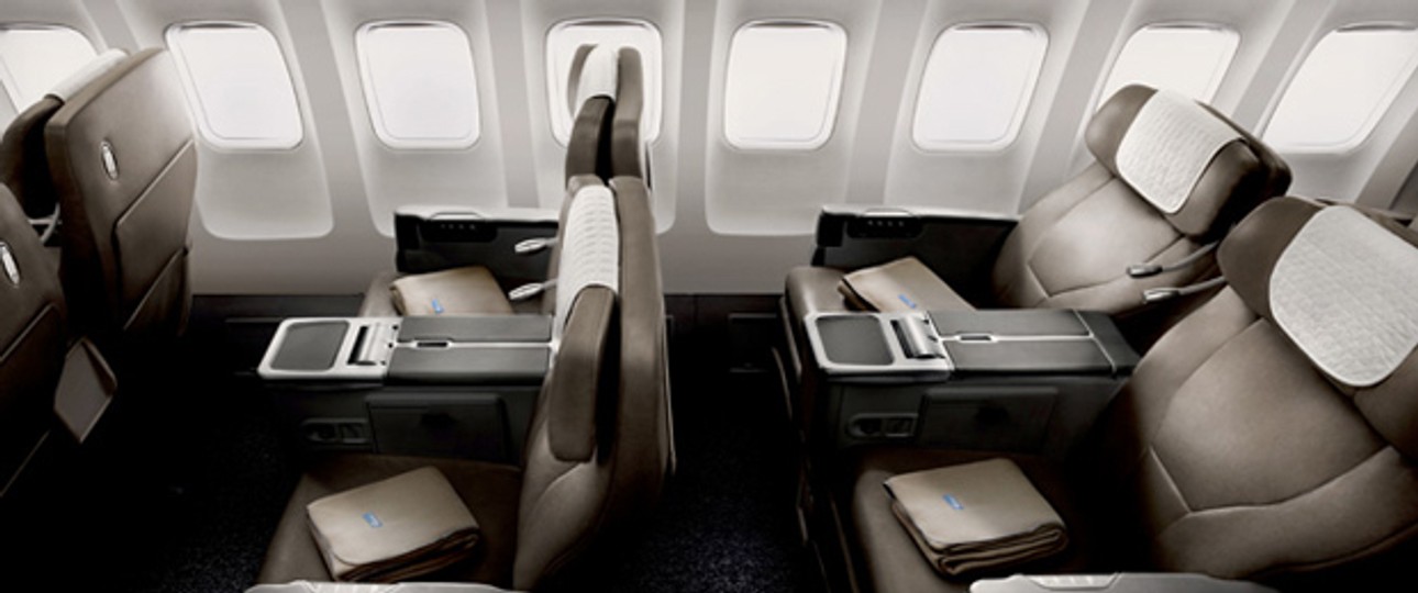 Die Premium Economy des British-Ablegers Open Skies: niemand sonst bietet so viel Platz.