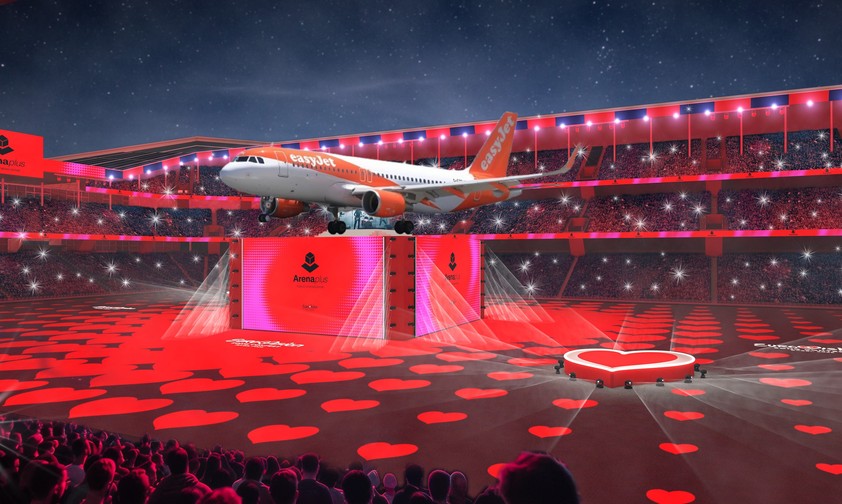 Airbus von Easyjet auf ESC-Bühne: Die Airline ist Sponsorin.