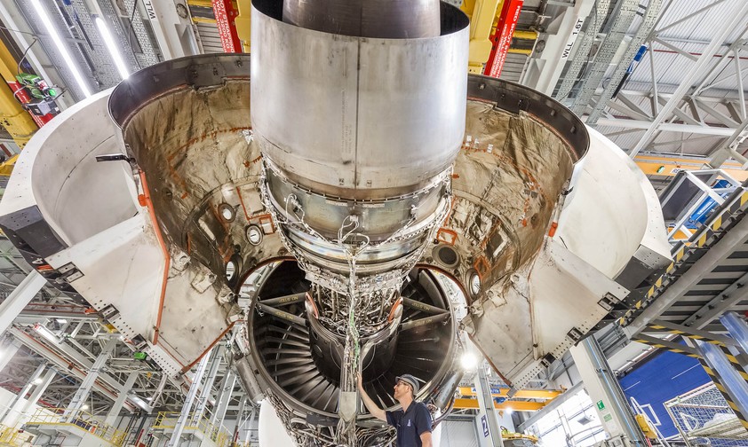 Das Testtriebwerk von Rolls-Royce: Hängt in Derby in Großbritannien.