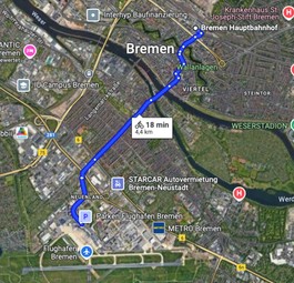 Mit dem Fahrrad vom Hauptbahnhof zum Flughafen Bremen: In 18 Minuten zu erreichen.