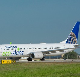 Boeing 737 mit «Eco Skies»-Bemalung: United will Emissionen senken.
