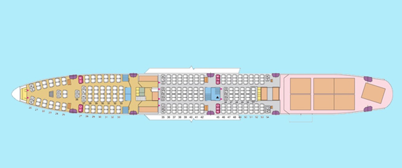 Ladeplan der Boeing 747-400 M von Eva Air: Platz für sieben Paletten.