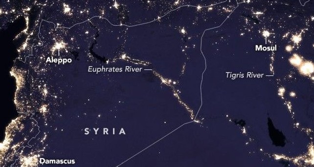 Syrien in der Nacht: Neuer Flugkorridor ermöglicht neue Flugrouten.