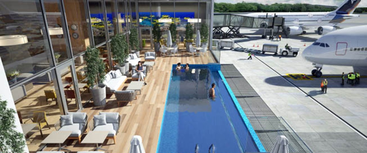 Grandiose Aussicht: So wird der Pool in der neuen Lounge am Flughafen Punta Cana aussehen.