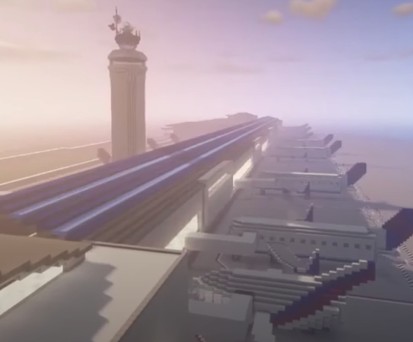 Ein in Minecraft gebauter Flughafen aus der Airport Design Challenge 2021: Kinder aus aller Welt können mitmachen.