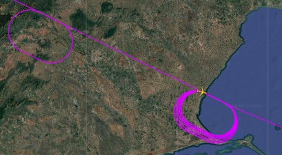 Screenshot Flugverlauf GA4208: Knapp vier Stunden Schleifen über Südindien.