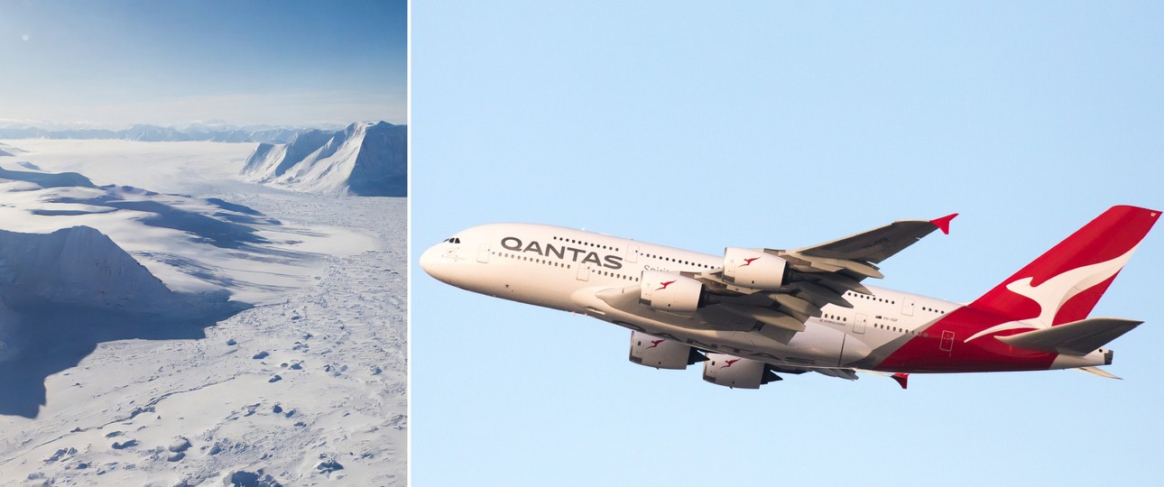 Antarktis und Airbus A380 von Qantas: Chancen auf einen ganz besonderen Ausblick.