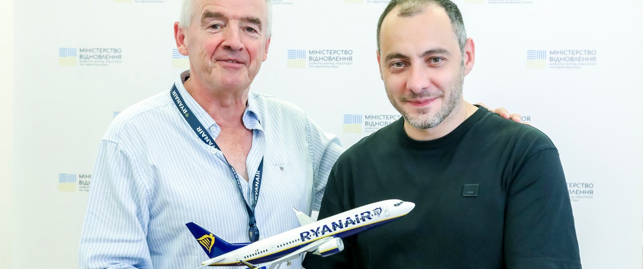 Ryanair-Chef Michael O'Leary und der ukrainische Infrastruktur-Minister Oleksandr Kubrakov: Stationierung von 30 Flugzeugen geplant.