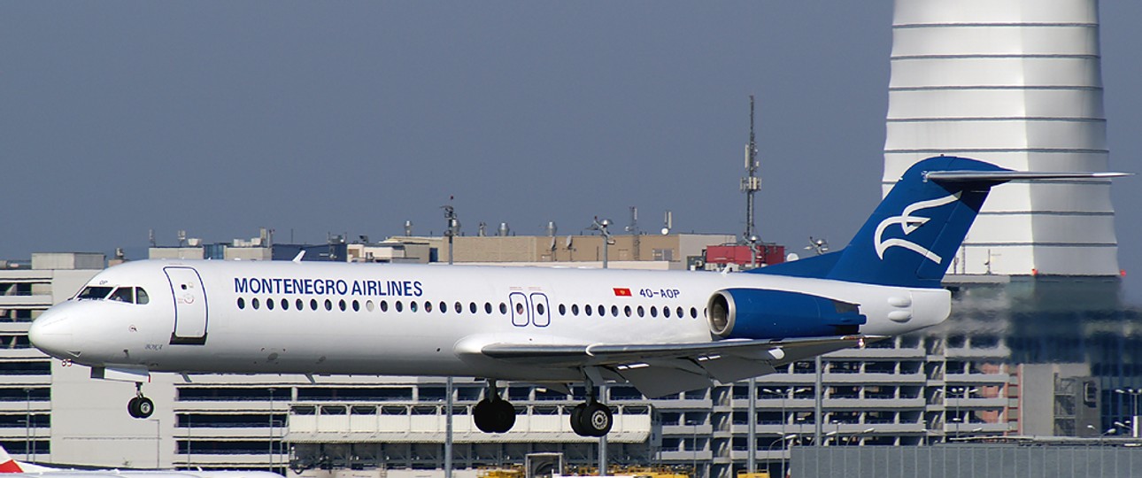 Fokker 100 von Montenegro Airlines: Die neue Nationalairline heißt ähnlich, setzt aber auf Embraer E195.