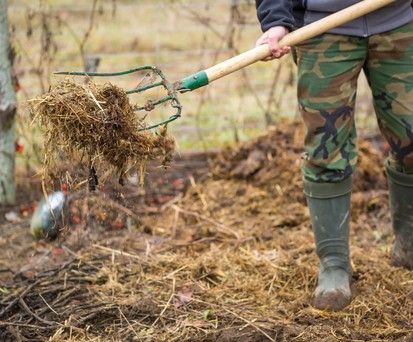 Landwirt mit einer Gabel Gülle: Künftig soll auch aus Gülle und Stroh Kerosin gewonnen werden.
