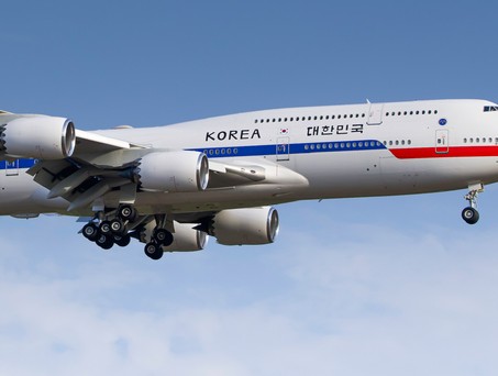 Die Boeing 747-8 der koreanischen Regierung im Anflug auf Frankfurt: Es war ein kurzer Besuch.