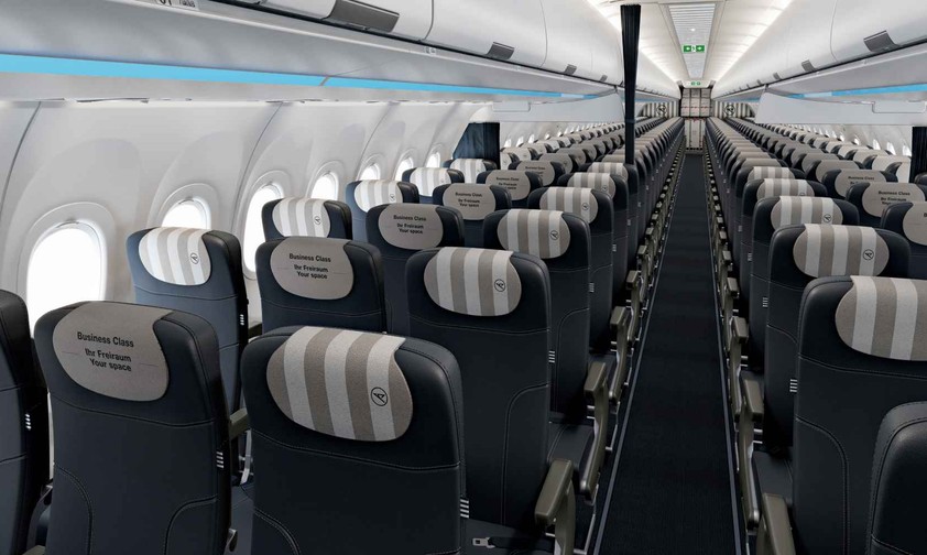 Erster Blick in die Kabine: Die Business Class im neuen Airbus A320 Neo von Condor.