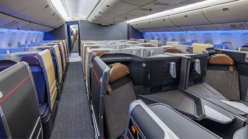 Umgerüstete Boeing 777-300 ER: erzstück der neuen Kabine sind 70 Flagship-Suite-Sitze in der Business Class.