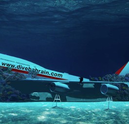 Dive Bahrain, Bahrain: Im Persischen Golf vor Bahrain hat das T<a href="https://www.aerotelegraph.com/taucher-attraktion-unter-wasser-boeing-747-und-airbus-a330-tauchen-auf-den-meeresboden-ab">auchunternehmen eine Boeing 747 versenkt</a> und sie zum künstlichen Korallenriff gemacht.
