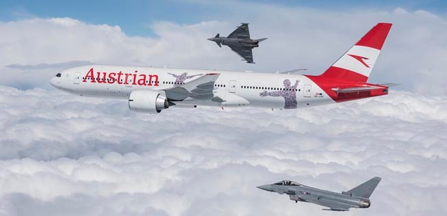 Vor der Ankunft mit österreichischen Kampfjets.