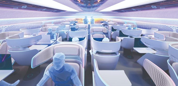 Flexible Kabinenkonfiguration: Airbus stellt mit der Cabin Vision 2030 eine Erweiterung seines Airspace-Konzepts vor, das die Kabine mit flexibleren Sitz- und Schlafkonfigurationen sowie Lounges mit auswechselbaren Modulen ausstattet.