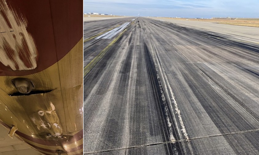 Der Schaden am Airbus A300 und die Piste: Inniger Kontakt.