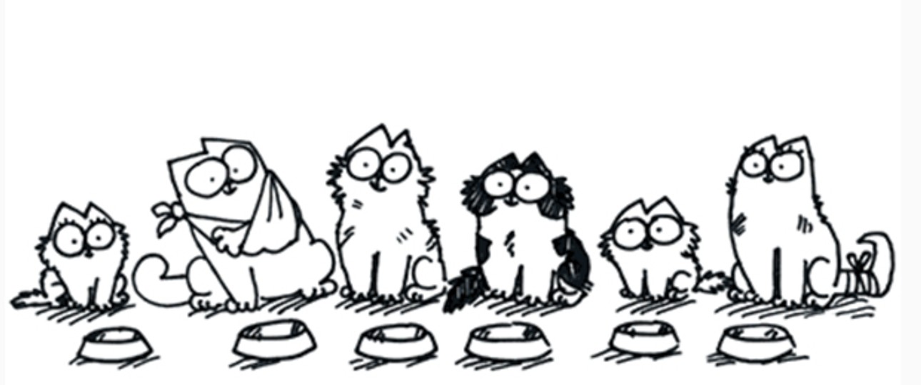 Simons Cat (2.v.l.) und einige Freunde: Die Katze ist einer der Stars im Kanal Paws and Relax.