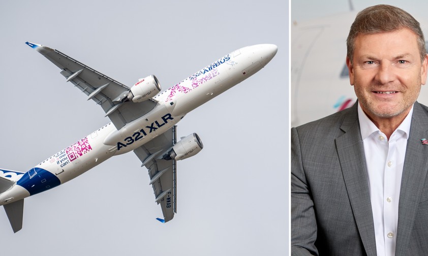 Ein Airbus A321 XLR und Eurowings-Chef Jens Bischof: Es besteht Interesse.