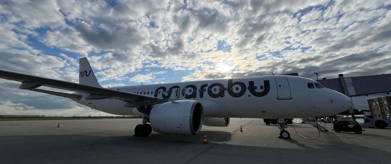 Airbus A320 Neo von Marabu: Die Flotte ist mit Menstruationsprodukten in den Waschräumen ausgestattet.