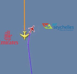 Der kritische Moment: Der A330 weicht nach rechts aus.