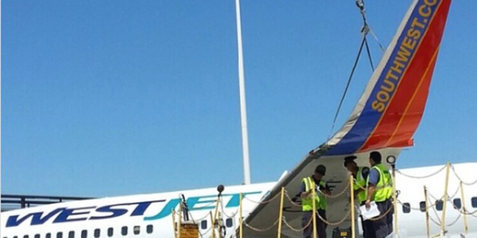 Eine Boeing 737 von Westjet, die mit einem Sharklet von Southwest ausgestattet wird.
