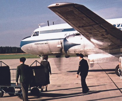 Eine Convair 340 von KLM am Flughafen Nürnberg: Hier zu sehen im Gründungsjahr des neuen Flughafens,  1955.