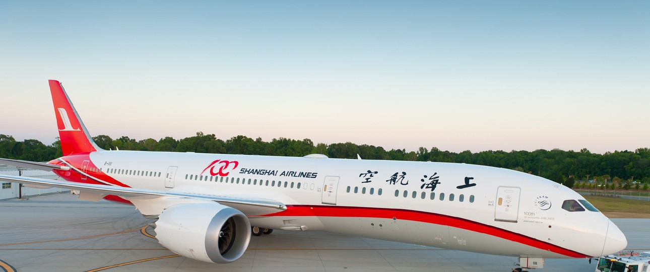 100. Flugzeug von Shanghai Airlines: Die Sonderlackierung der Boeing 787 stellte die Airline vergangenes Jahr vor.