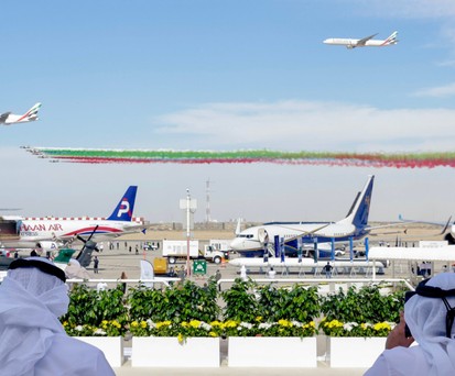 Blick aufs Dubai-Airshow-Gelände: Langstreckenjets gefragt.