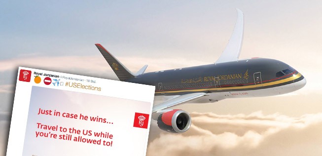 Tweet von Royal Jordanian: Nimmt die Aktualität auf.