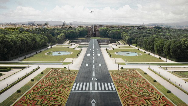 Die Landebahn wird in den barocken Garten gelegt: «Durch pure Geometrie wird der Raum definiert» sagt Architekturstudent Lukas Hüsser.