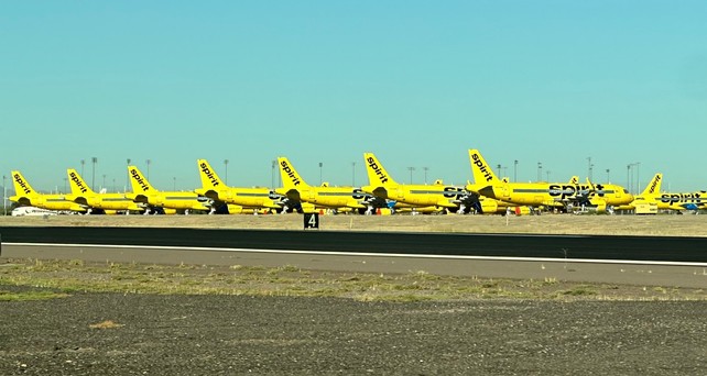 Während der Pandemie gegroundete Flugzeuge von Spirit Airlines: Bleibt die Fluglinie nun ganz am Boden?