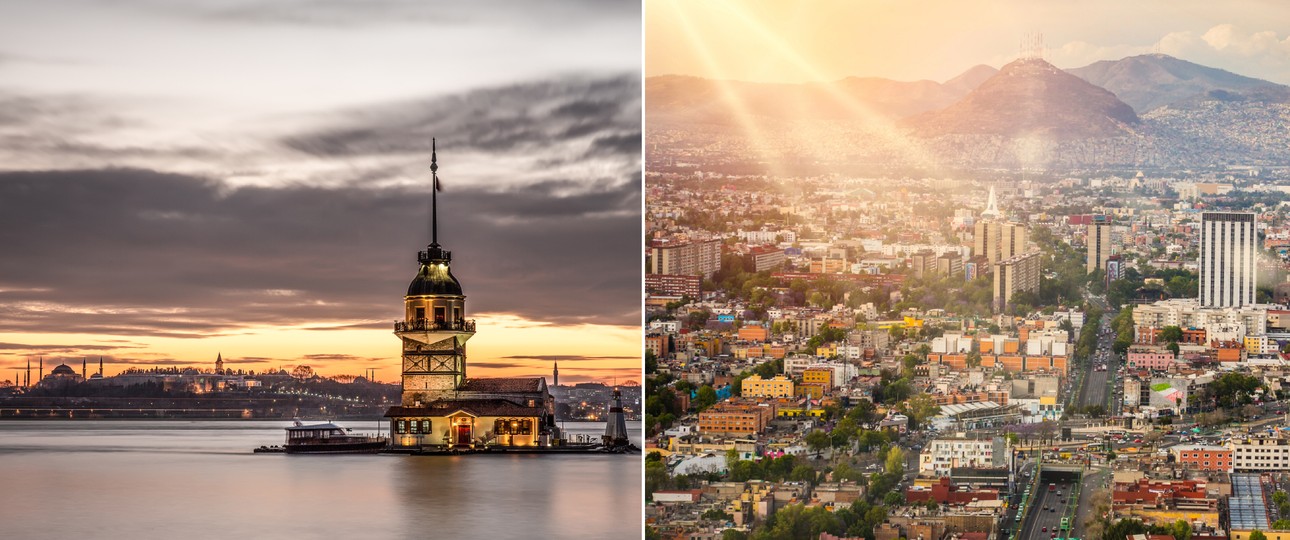 Die längste Strecke je Land. Auf Platz 10:
Die Türkei mit Istanbul - Mexico City. 11.720 Kilometer (und 13,3 Stunden).