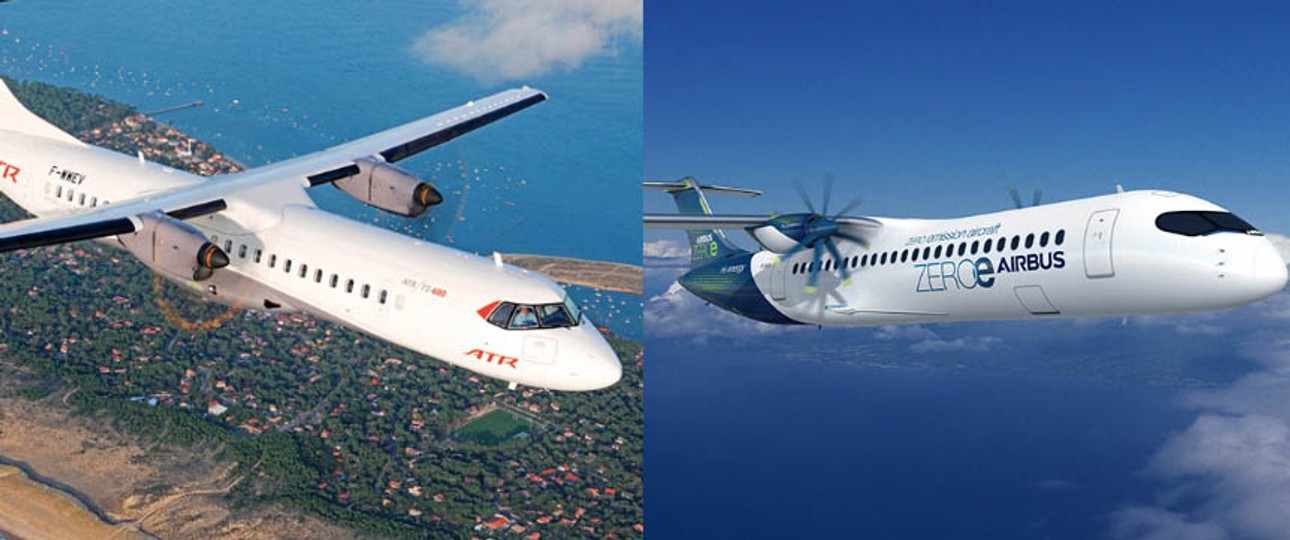 Turboprop von ATR und Airbus-Wasserstoffflieger: Mutter und Tochter wollen emissionsfreie Antriebe zur Marktreife bringen.