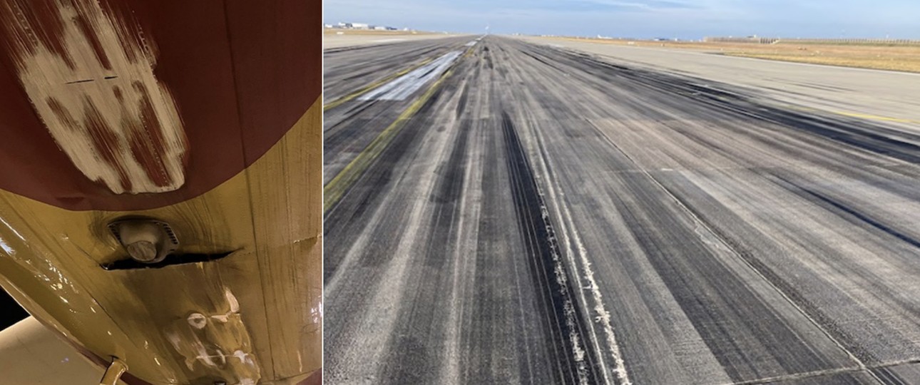 Der Schaden am Airbus A300 und die Piste: Inniger Kontakt.