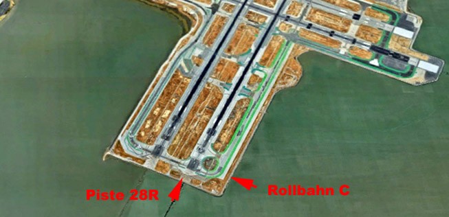 Piste 28 R und Rollweg C in San Francisco: Der Pilot täuschte sich.