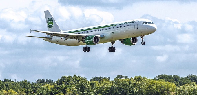 Germania-Flugzeug in aktueller Bemalung: Der letzte Flug fand am 4. Februar 2019 statt. Die Fluggesellschaft meldete Insolvenz an.