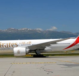 Boeing 777 von Emirates in Genf: Zwei Mal täglich nach Dubai.