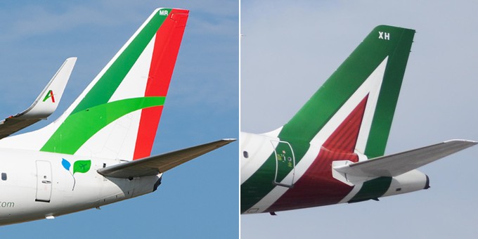 Heckflossen von Aeroitalia (links) und Alitalia: Zu ähnlich?