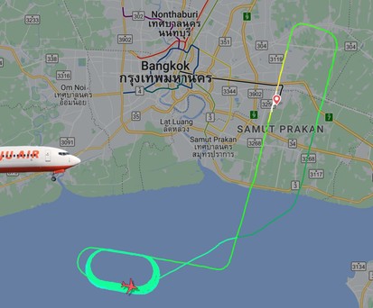Eine Boeing 737-800 von Jeju Air und der Flugverlauf vom 19. Oktober: Drei Stunden lang flog der Jet der koreanischen Airline im Kreis.