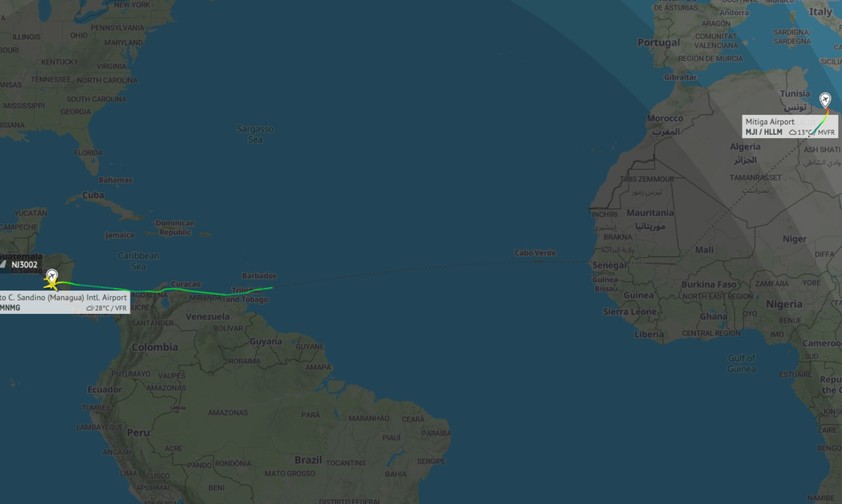 Flugroute der 777 von Ghadames Air: Zuletzt flog die Maschine am 4. Juni von Libyen nach Nicaragua.