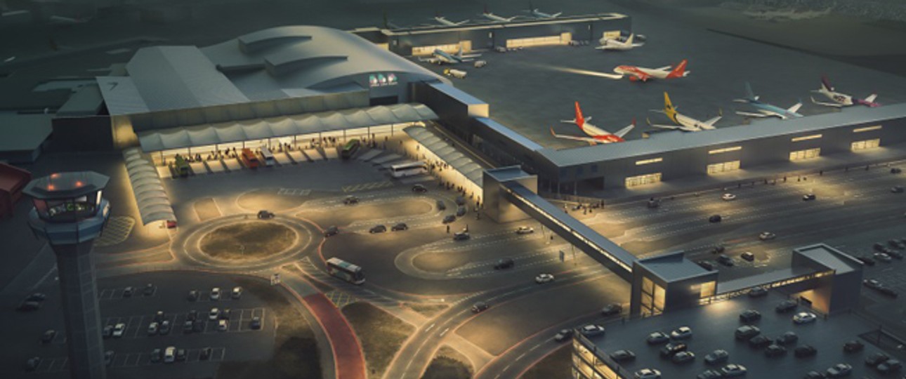 Blick in die Zukunft des Luton Airport: Der Flughafen baut aus.