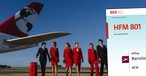 Airbus A380 von Global Airlines und Flugplanauskunft des BER: Betreiberin ist Hi Fly Malta.