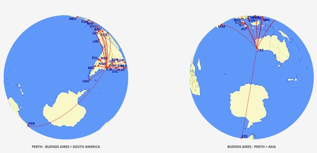 Screenshot von der Webseite der argentinische Handelskammer in Australien: So wirbt sie für die Route von Buenos Aires über Perth nach Asien.