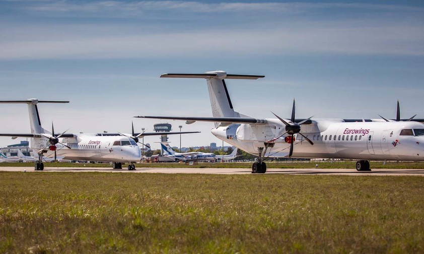 Flughafen Bratislava: <a href="https://www.aerotelegraph.com/bratislava-wandelt-sich-zum-abstellflughafen">In der Slowakei parken Dash 8</a> von Eurowings und Austrian Airlines.