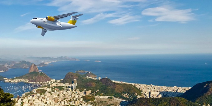 Eine Embraer C-390 über Rio de Janeiro: Eine zivile Variante des taktischen Militärtransporters ist machbar.